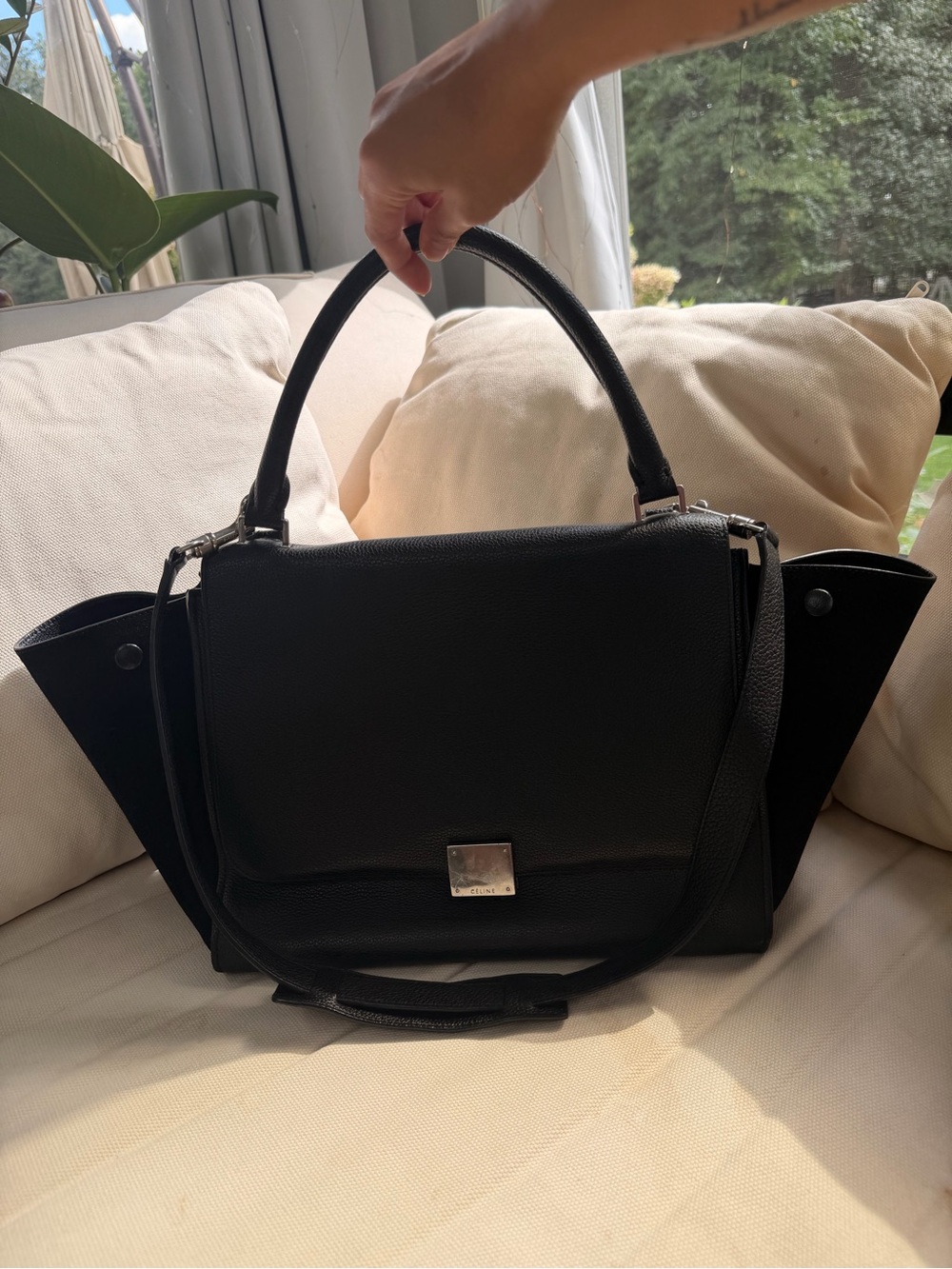 CELINE Small Trapeze Black Leather & Pony Hair Phoebe Philo Bag